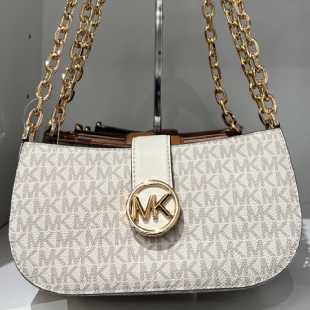 Michael Kors Carmen Pouchette Small Shoulder Vanilla Bag.
